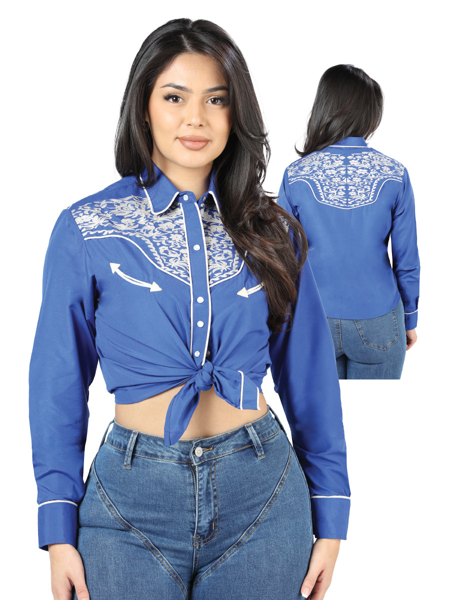 Women's Royal Blue Embroidered Western-Style Blouse 44185