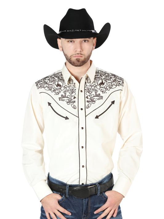 El Señor de los Cielos Embroidered Shirt Beige/Black 44189