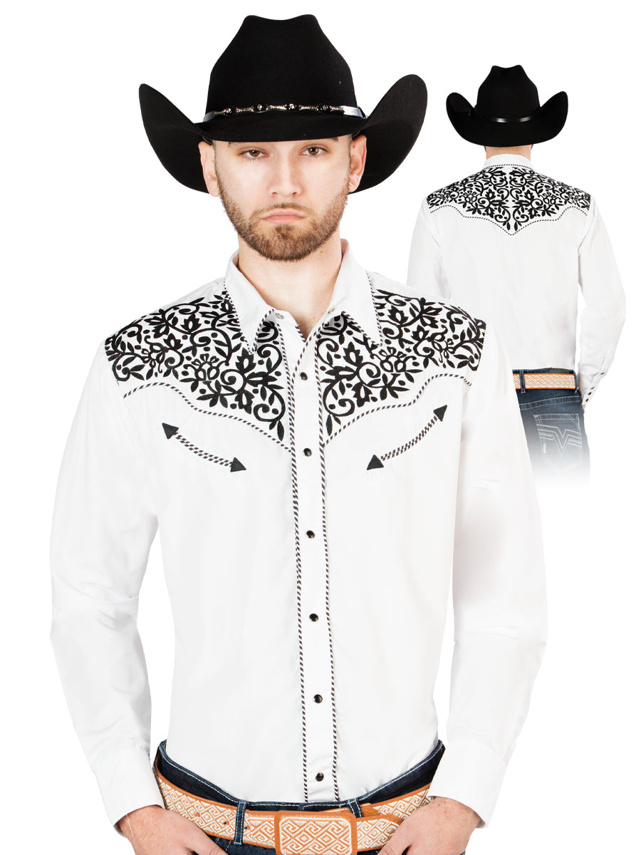 El General Embroidered Western Shirt White/Black 44194