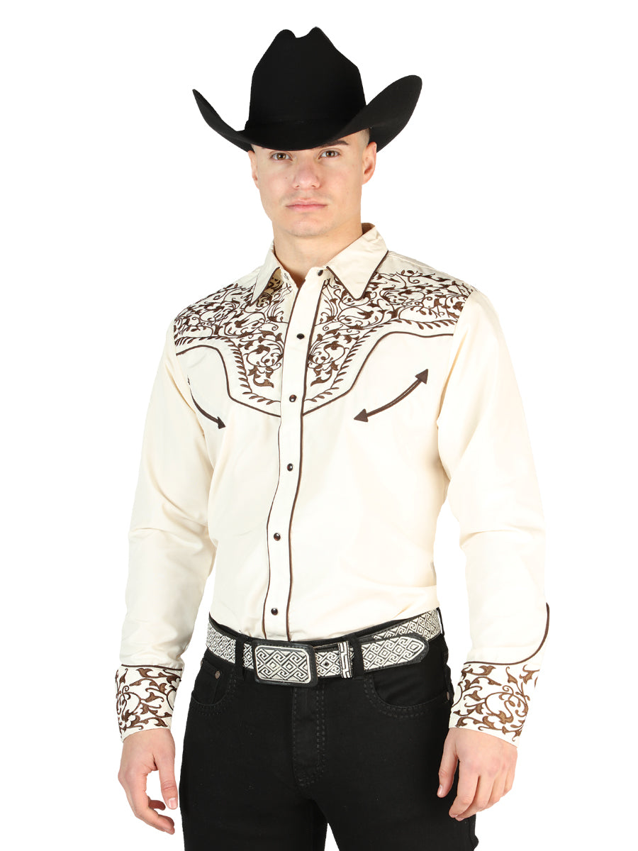 El General Embroidered Western Shirt Beige/Black 44196