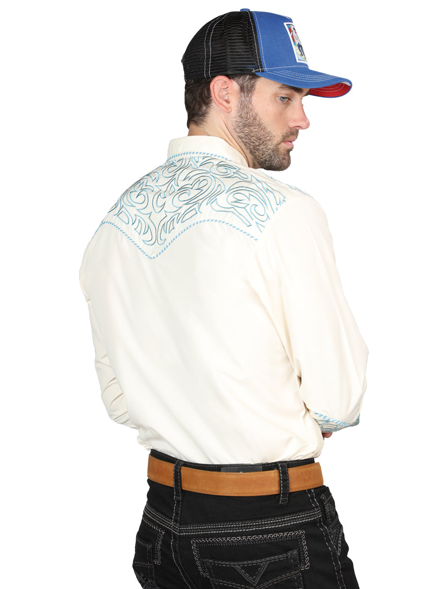El General Embroidered Western Shirt Beige/Blue 44199
