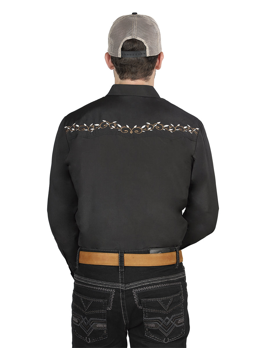 El General Embroidered Western Shirt Black/Gold 44200