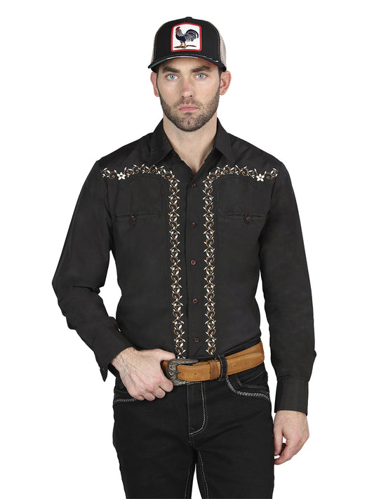 El General Embroidered Western Shirt Black/Gold 44200