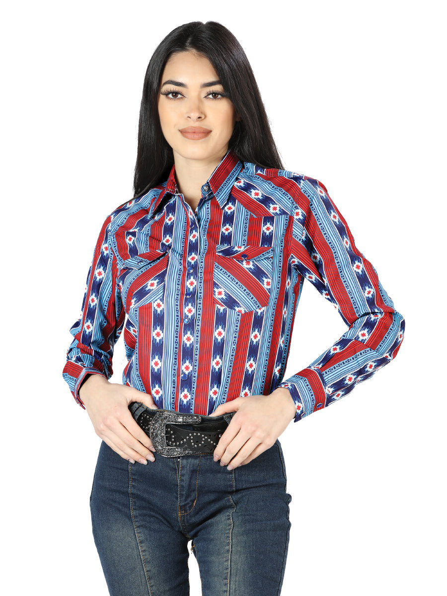 Women's Blue Long Sleeve Western Shirt 44213