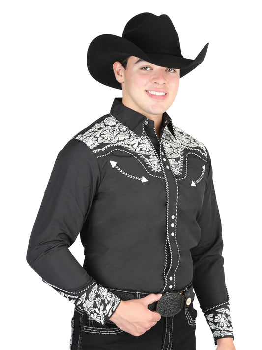 El Señor De Los Cielos Embroidered Shirt Black/Silver 44333