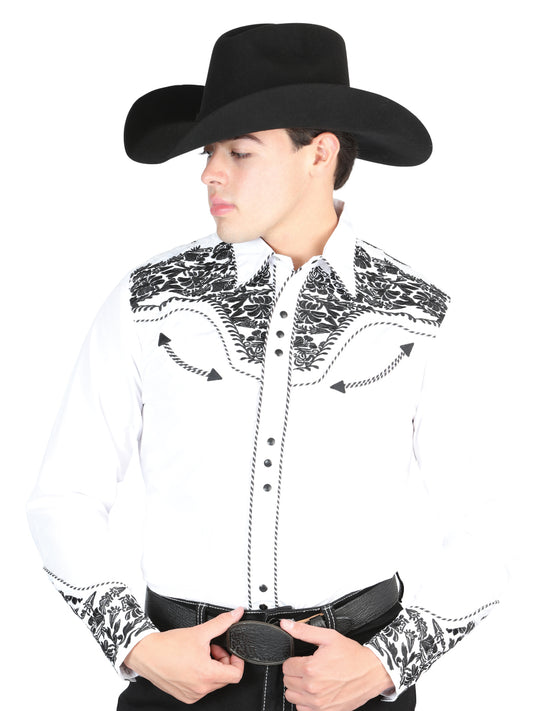 El Señor De Los Cielos Embroidered Shirt White/Black 44334