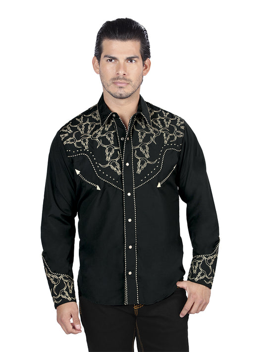 El Señor De Los Cielos Embroidered Shirt Black/Gold 44338