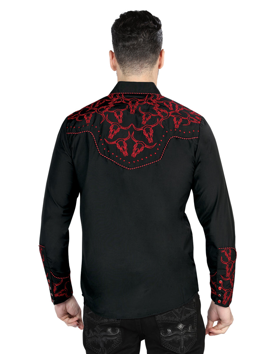 El Señor De Los Cielos Embroidered Shirt Black/Red 44339