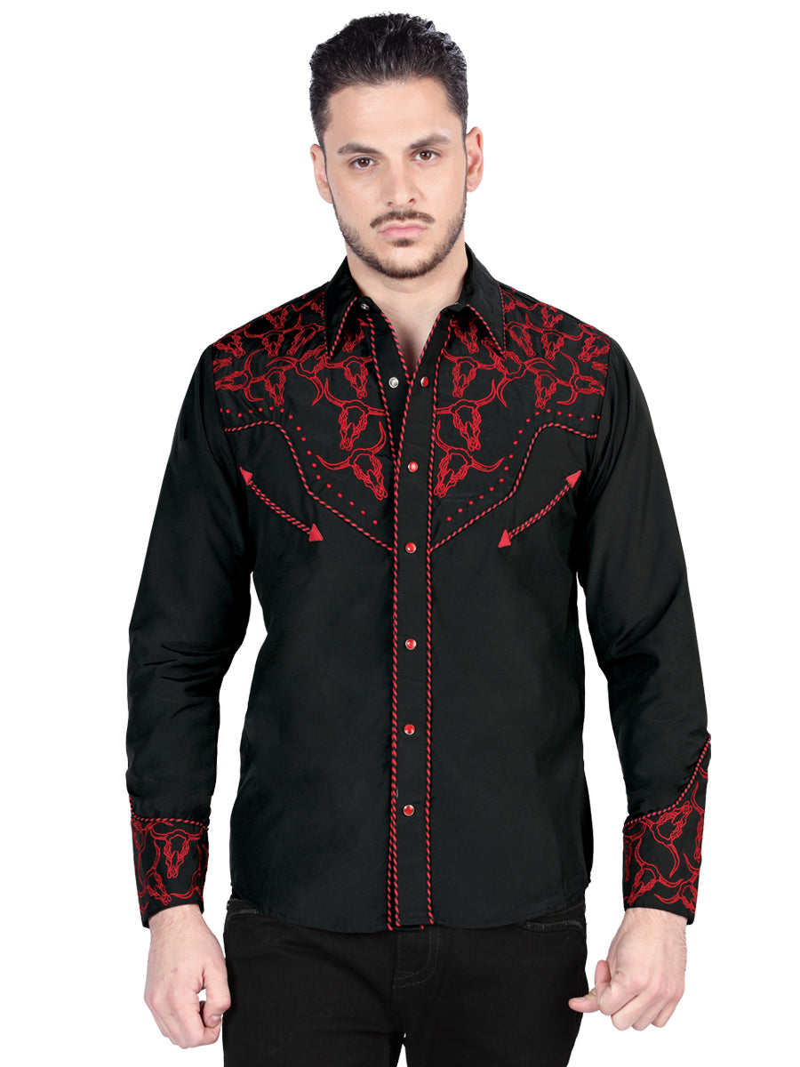El Señor De Los Cielos Embroidered Shirt Black/Red 44339