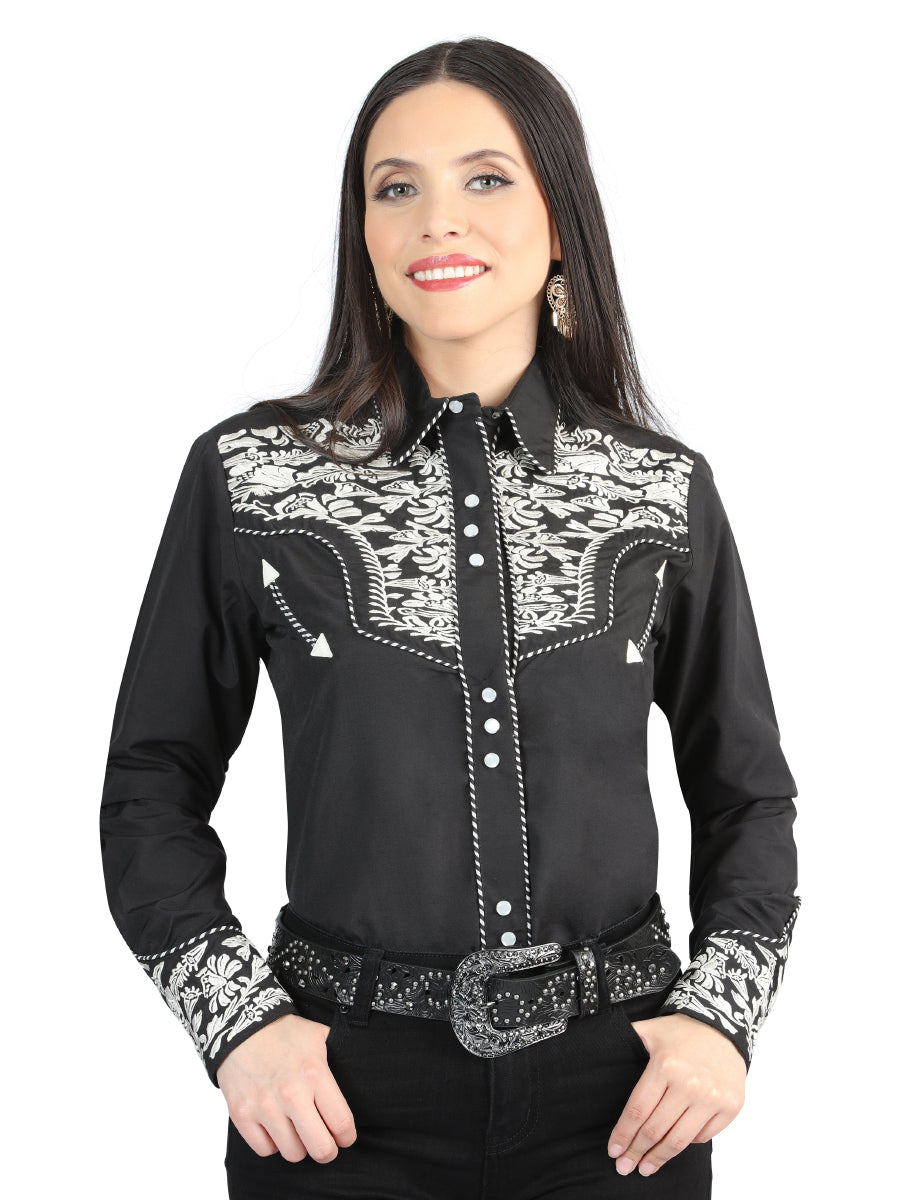 Senor De Los Cielos Embroidered Shirt Black/Silver 44342