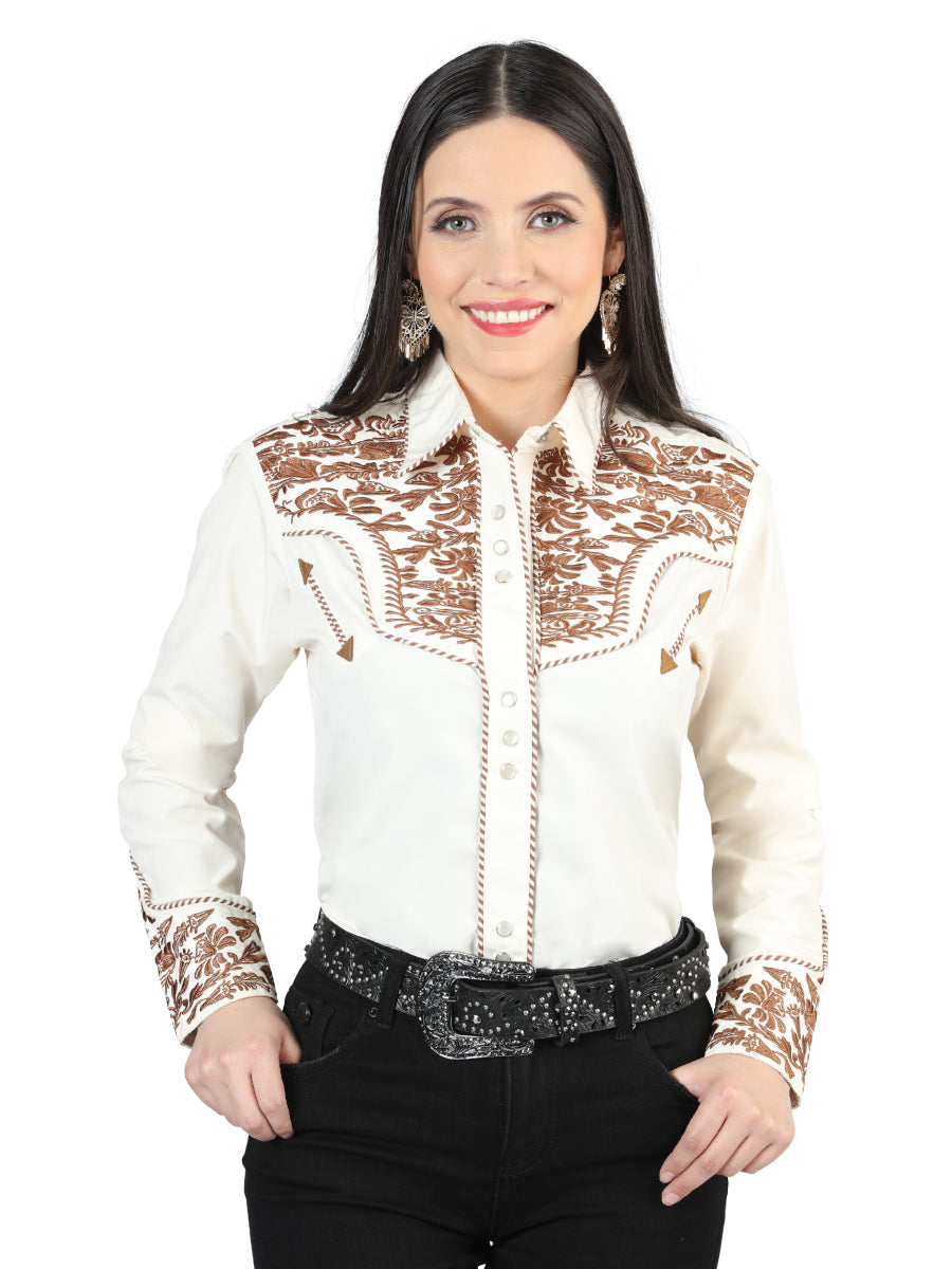 Senor De Los Cielos Embroidered Shirt Beige/Dark Camel 44345