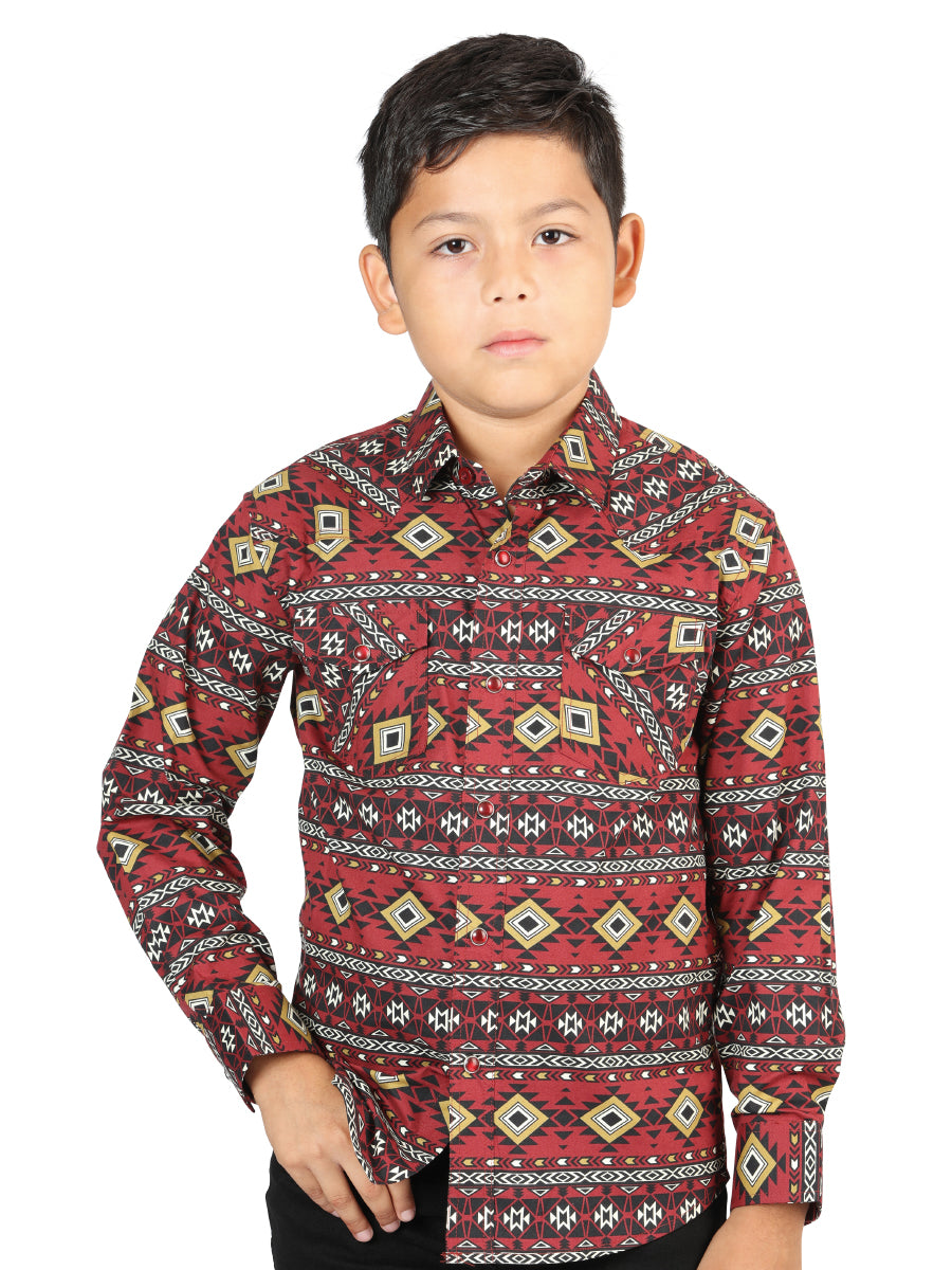 Casual Long-Sleeve Shirt by El General, Burgundy, 44413