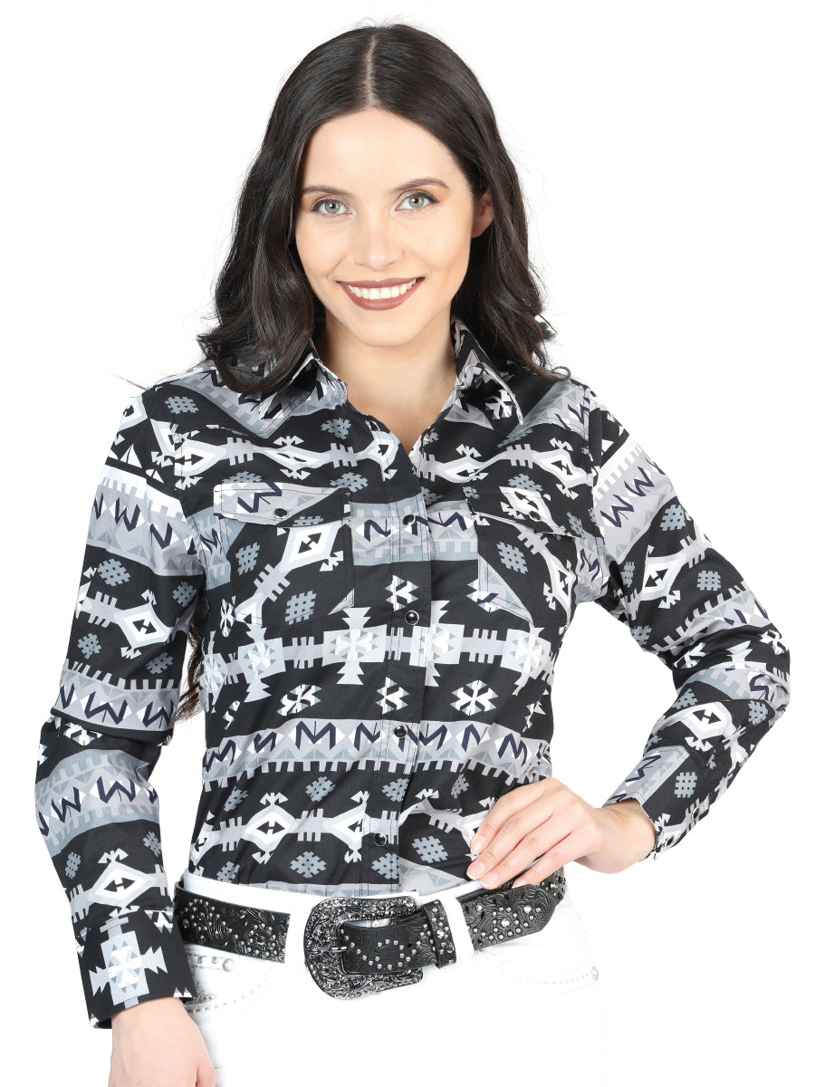 Casual Long-Sleeve Shirt by El General, Black/White, 44423