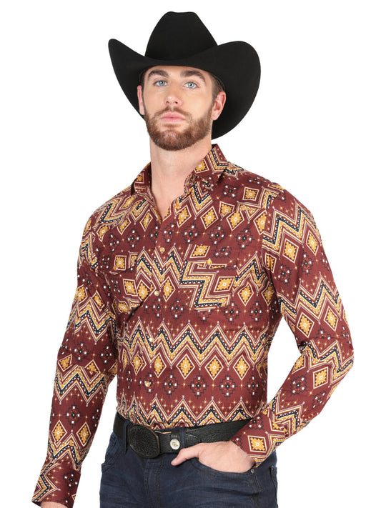 Casual Long-Sleeve Shirt by El General, Burgundy, 44430