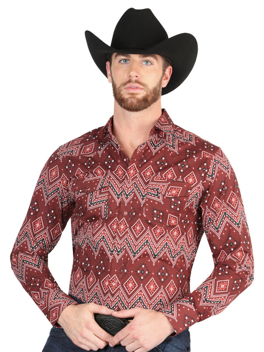 Casual Long-Sleeve Shirt by El General, Burgundy, 44431