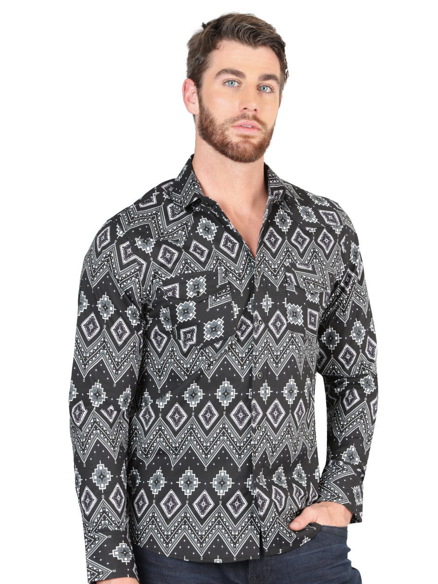 Casual Long-Sleeve Shirt by El General, Black, 44432