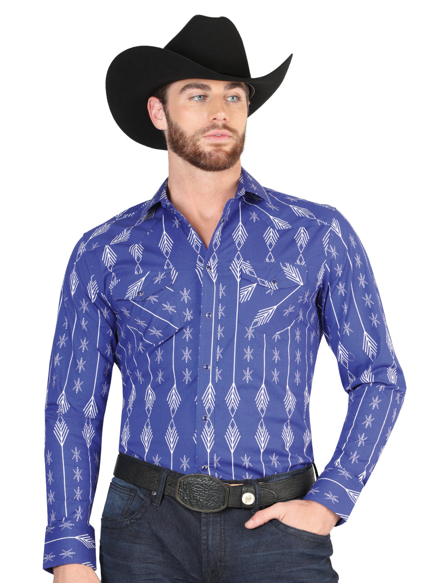 Casual Long-Sleeve Shirt by El General, Blue/White, 44434