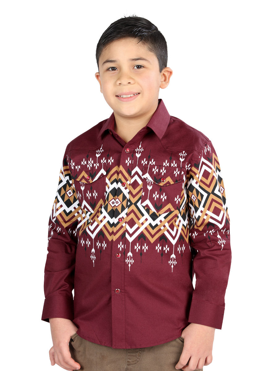 Casual Long-Sleeve Shirt by El General, Burgundy, 44465