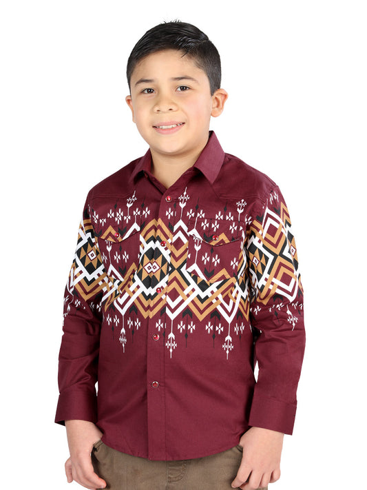 Casual Long-Sleeve Shirt by El General, Burgundy, 44465