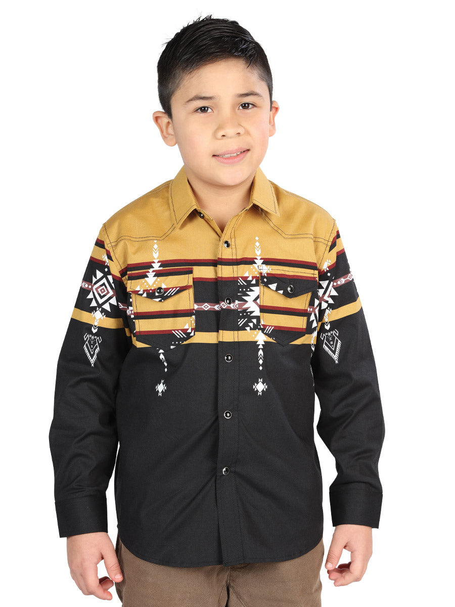 Casual Long-Sleeve Shirt by El General, Black/Mustard, 44468