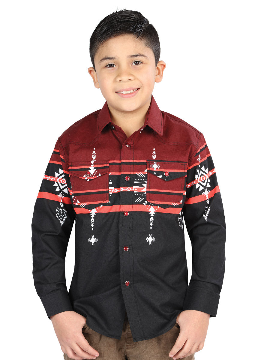 Casual Long-Sleeve Shirt by El General, Black/Burgundy, 44469