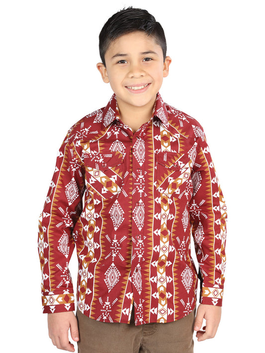 Casual Long-Sleeve Shirt by El General, Burgundy, 44509