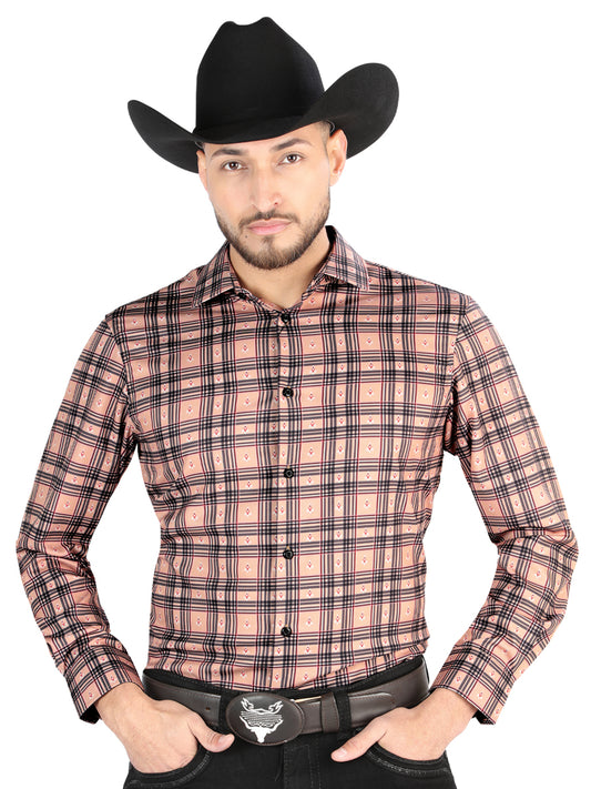 El General - Casual Long-Sleeve Shirt - Beige/Black 44697