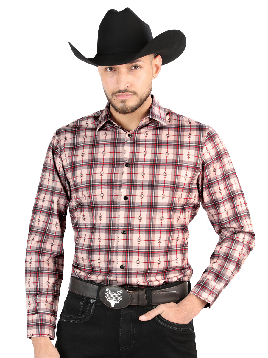El General - Casual Long-Sleeve Shirt - Beige/Red 44711