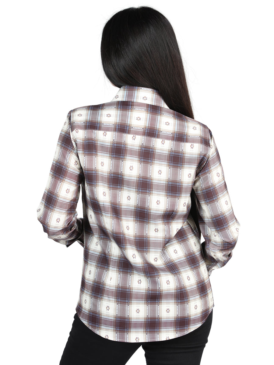 El General - Casual Long-Sleeve Shirt - Beige/Burgundy 44730