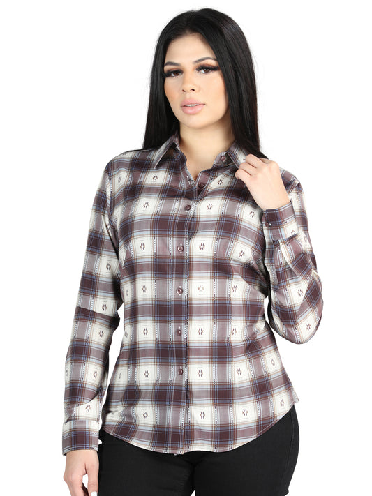 El General - Casual Long-Sleeve Shirt - Beige/Burgundy 44730