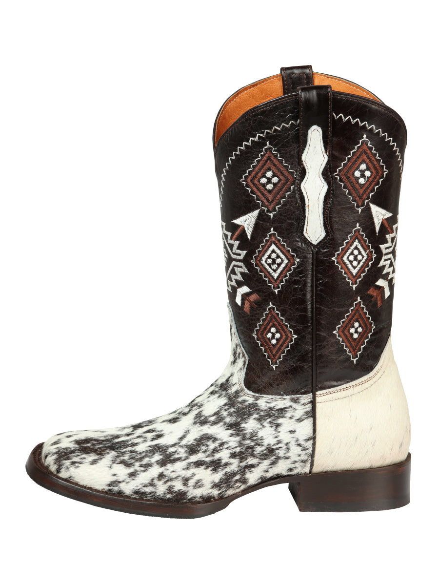 El General Men’s Rodeo Boot - White & Brown Crazy Cowhide  Leather 44862