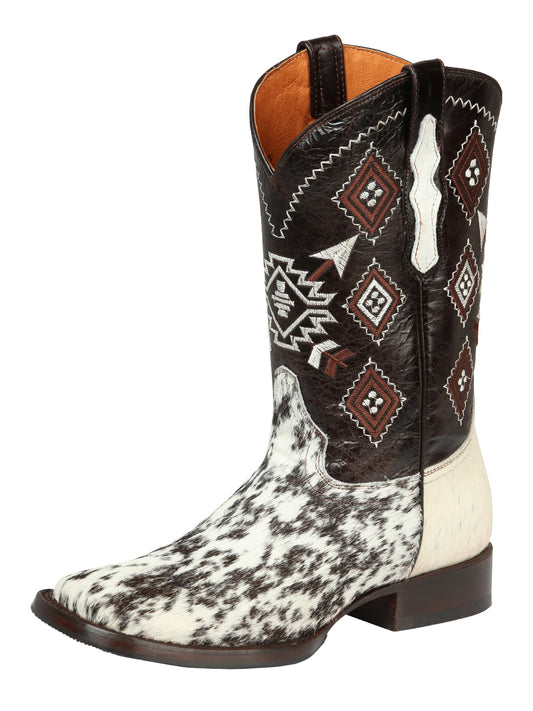 El General Men's Rodeo Boot - White &amp; Brown Crazy Cowhide Leather 44862