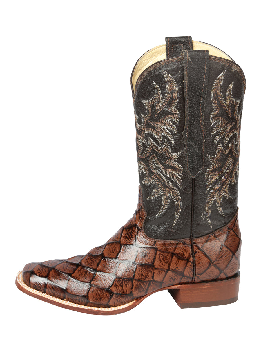 El Señor de los Cielos Men's Rodeo Boot - Monster Fish Imitation Leather - Brown 44931