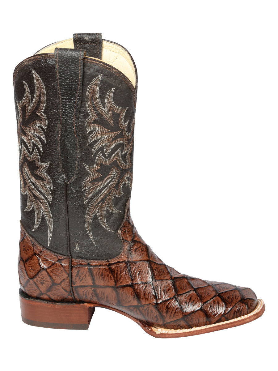 El Señor de los Cielos Men's Rodeo Boot - Monster Fish Imitation Leather - Brown 44931