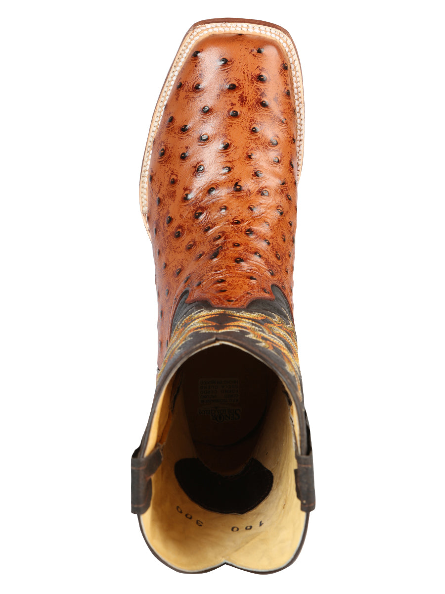 El General Rodeo - Printed Ostrich Leather Boots - Cognac 44936