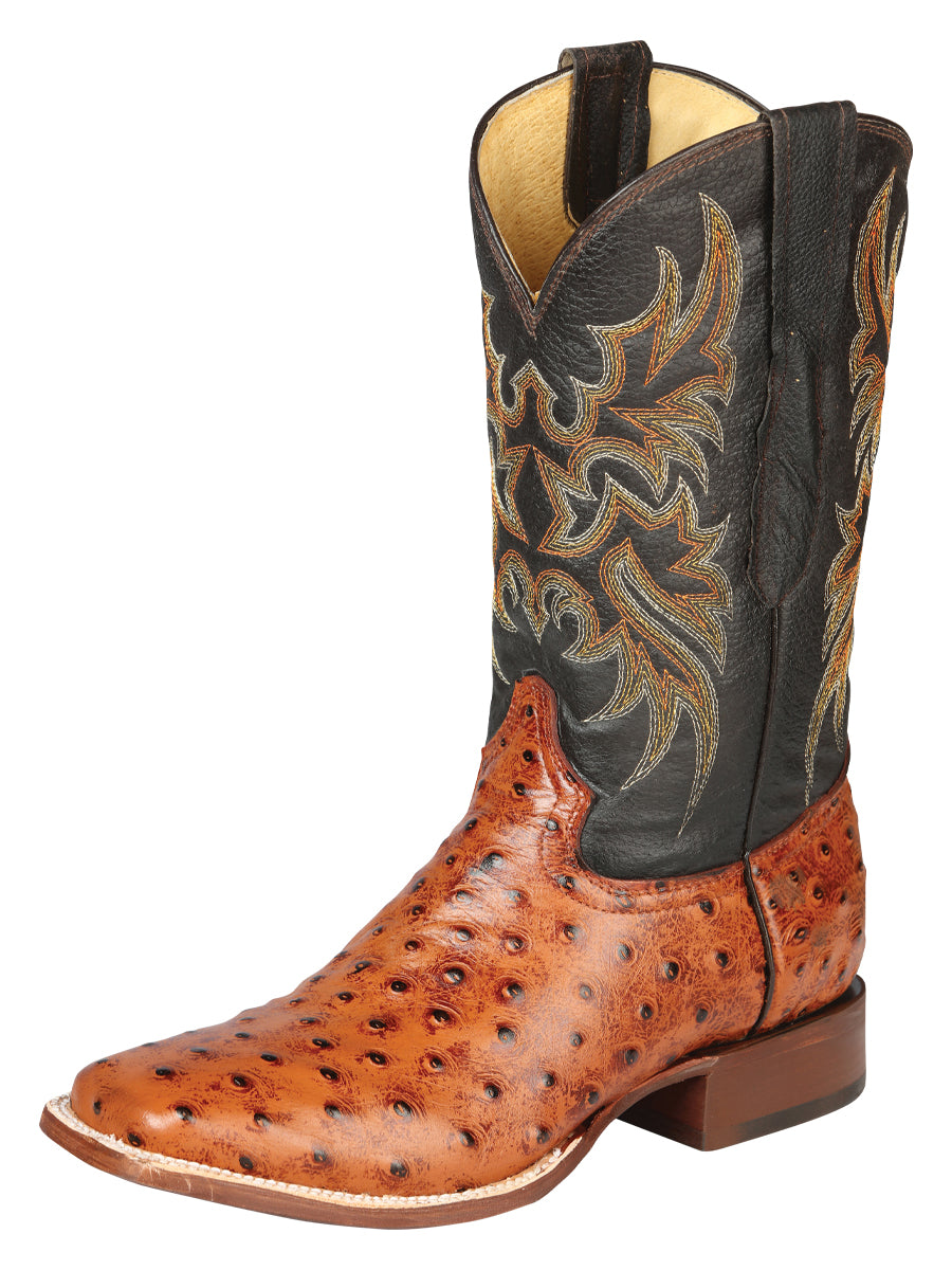 El General Rodeo - Printed Ostrich Leather Boots - Cognac 44936
