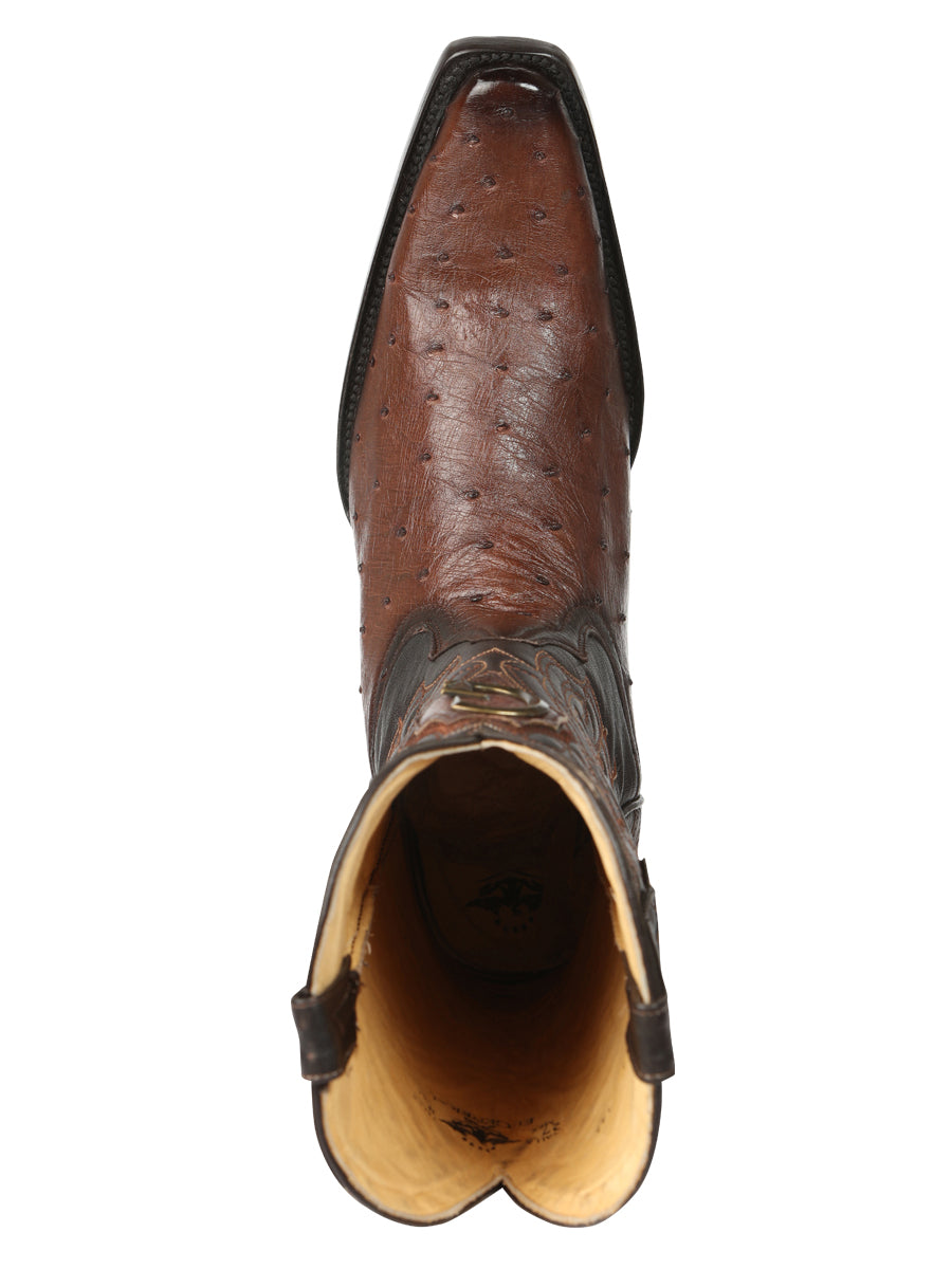 El General Men's Exotic Ostrich Leather Cowboy Boots - Brown 45076