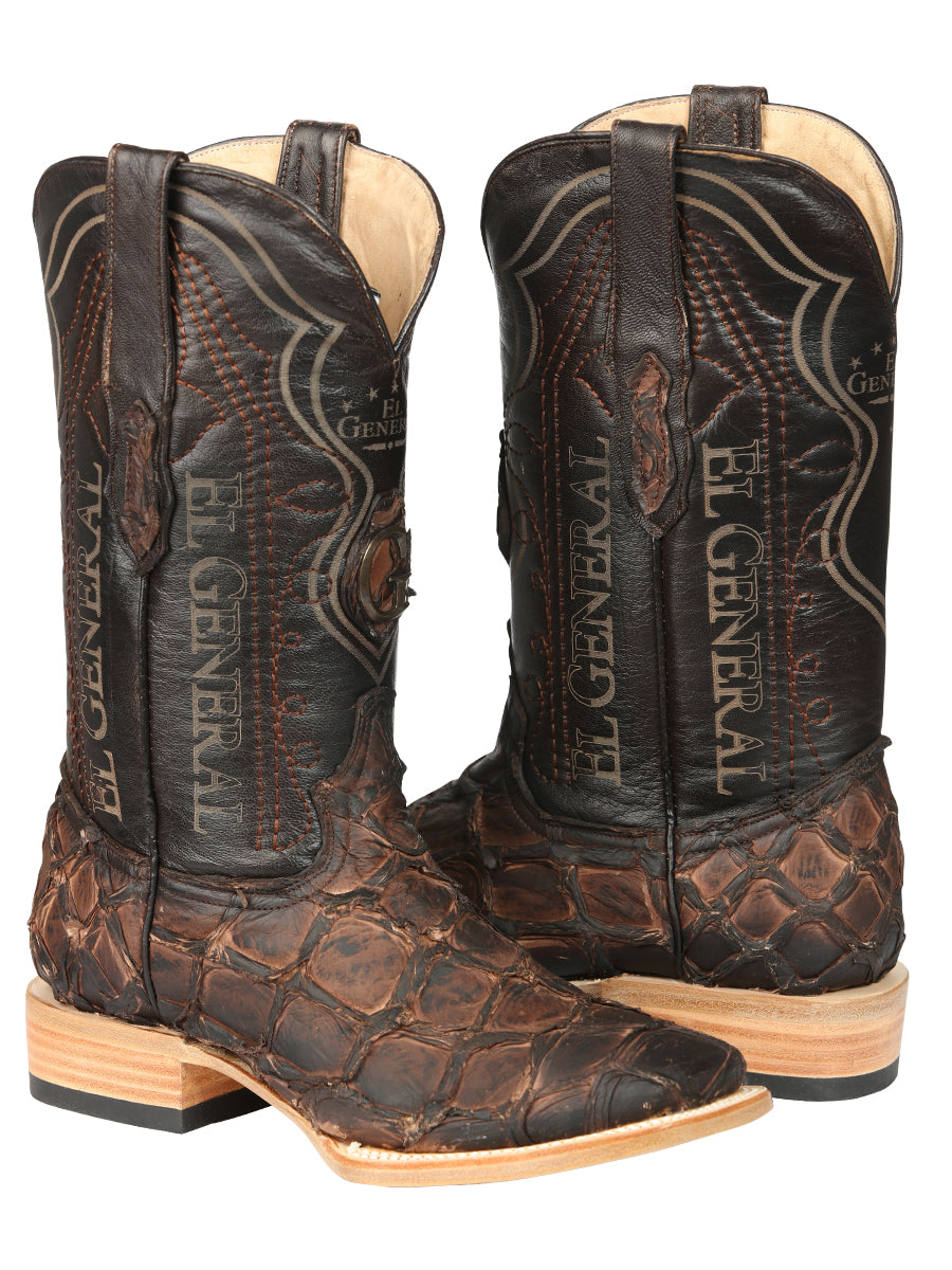 El General Men's Exotic Monster Fish Rodeo Cowboy Boots - Brown 45084