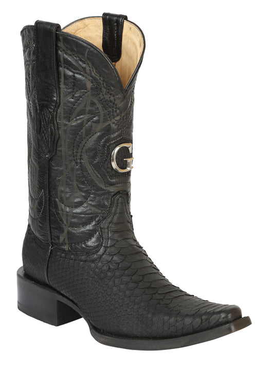 El General Men's Exotic Python Leather Cowboy Boots - Black 45087