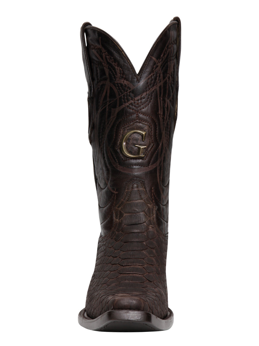 El General Men's Exotic Python Leather Cowboy Boots - Brown 45088