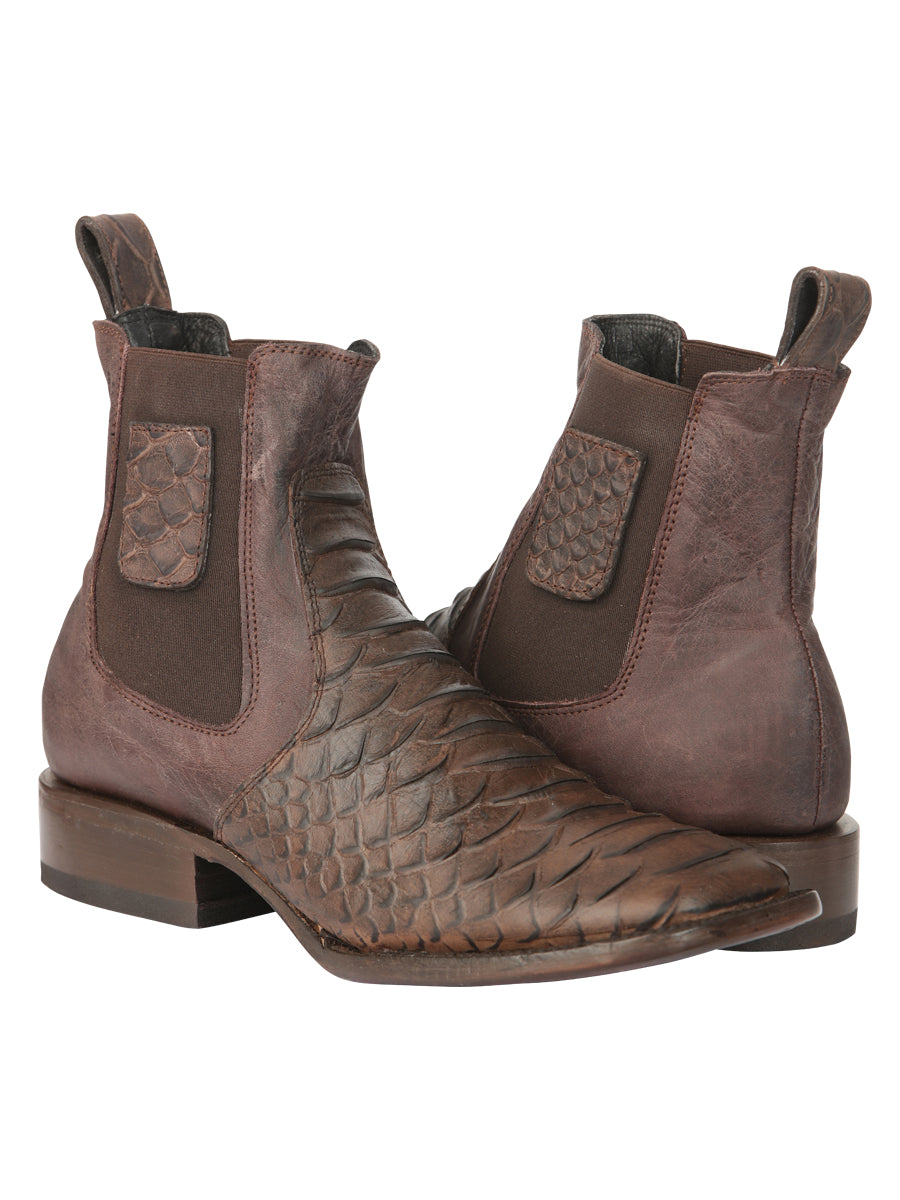 El General Men's Python Imitation Brown Ankle Boots 45092