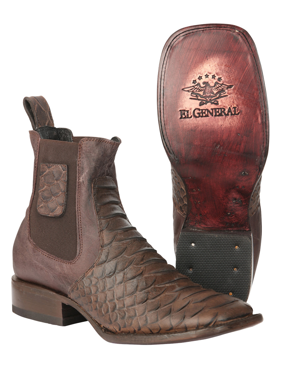 El General Men's Python Imitation Brown Ankle Boots 45092