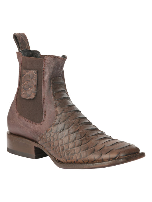 El General Men's Python Imitation Brown Ankle Boots 45092