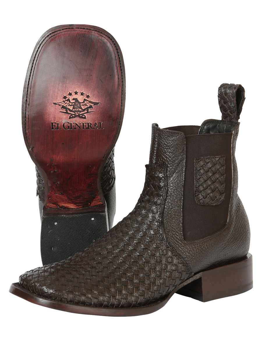 El General Men's Rodeo Brown Petatillo Woven Ankle Boots 45177