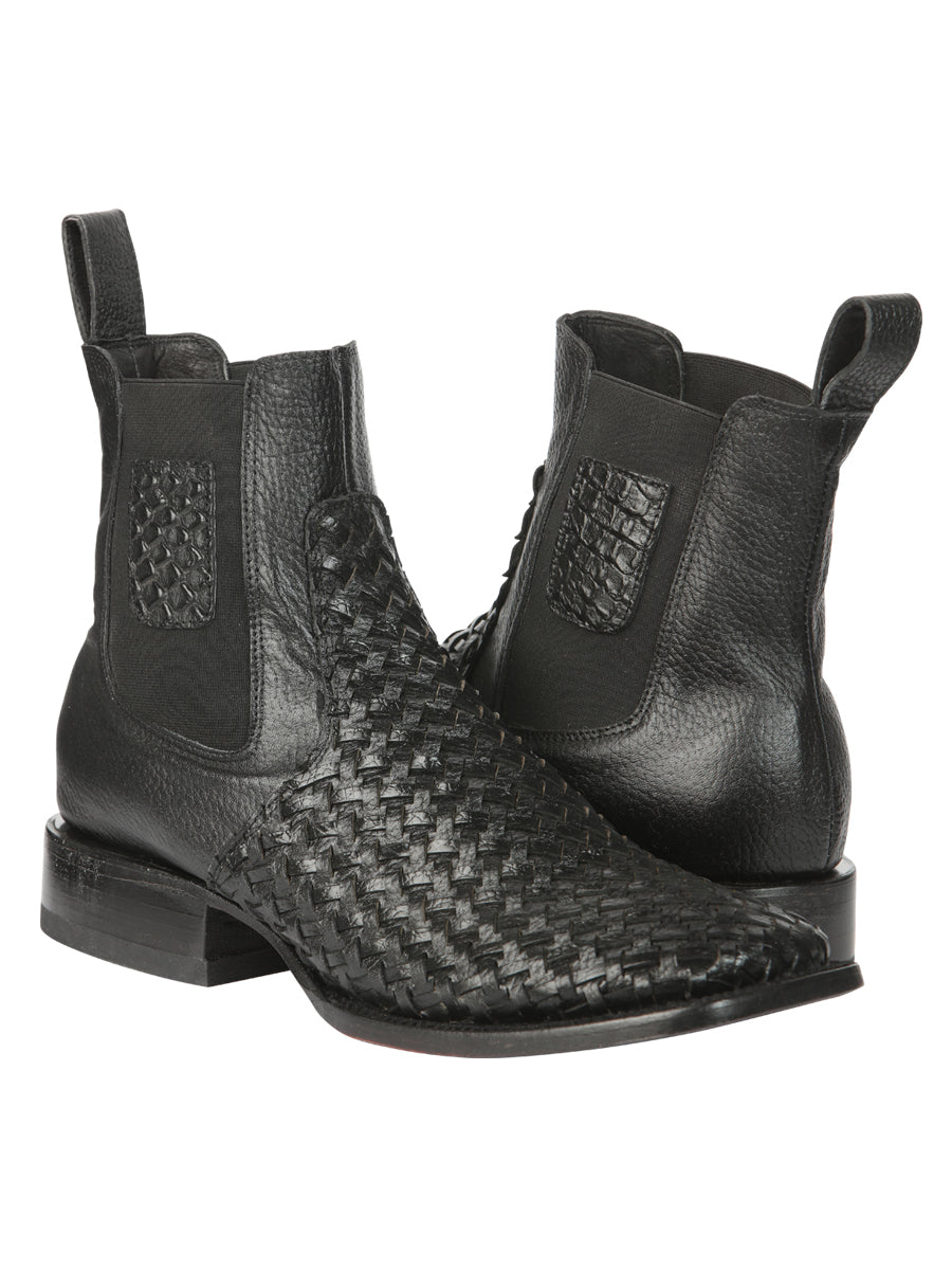 El General Men's Rodeo Black Petatillo Woven Ankle Boots 45181