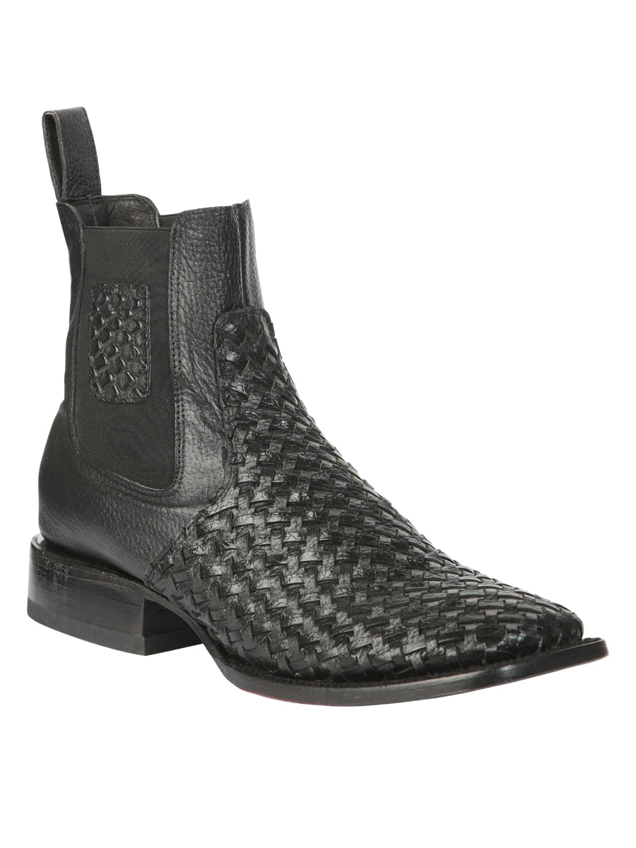 El General Men's Rodeo Black Petatillo Woven Ankle Boots 45181