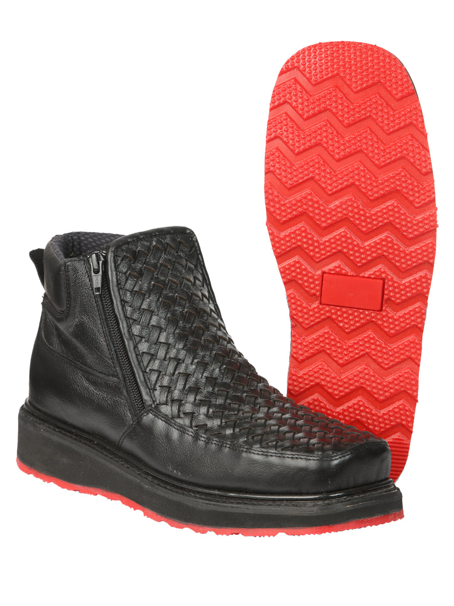 El General Men's Black Woven Ankle Boots with Zipper 45183