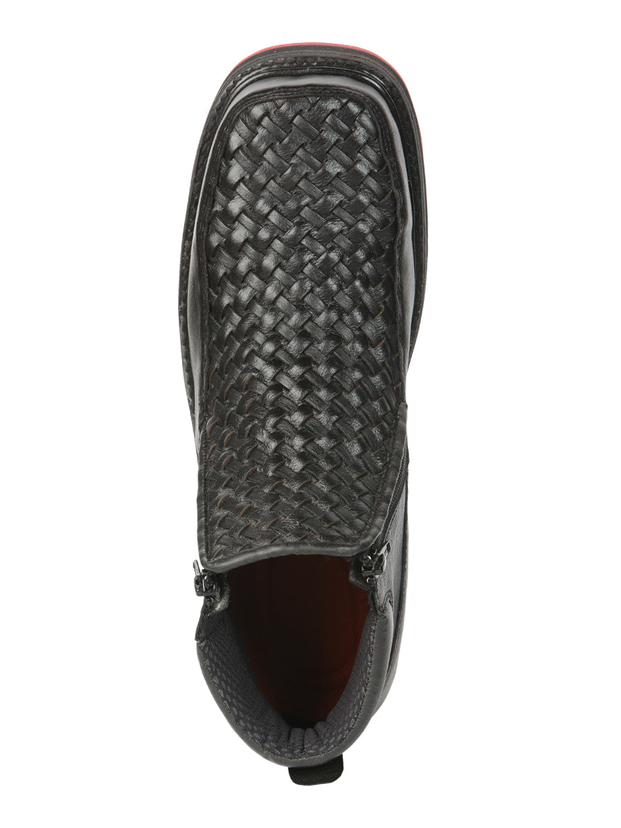 El General Men's Black Woven Ankle Boots with Zipper 45183