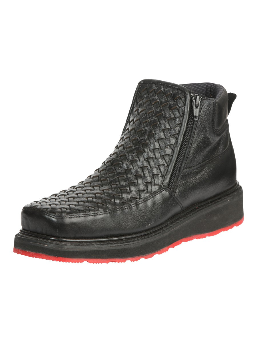 El General Men's Black Woven Ankle Boots with Zipper 45183