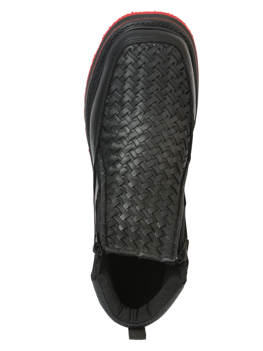 Sefeni Men's Double Zipper Shoe, Crazy Leather - Black 45394